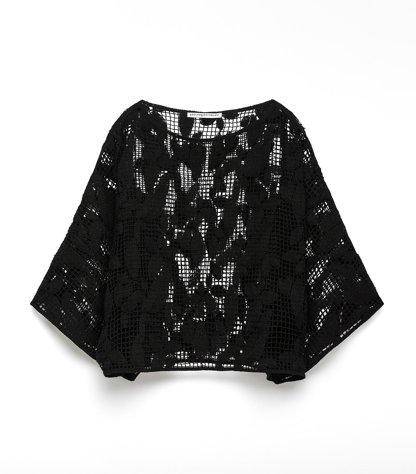 Lece-Knit Vest with Leaves Detail Black