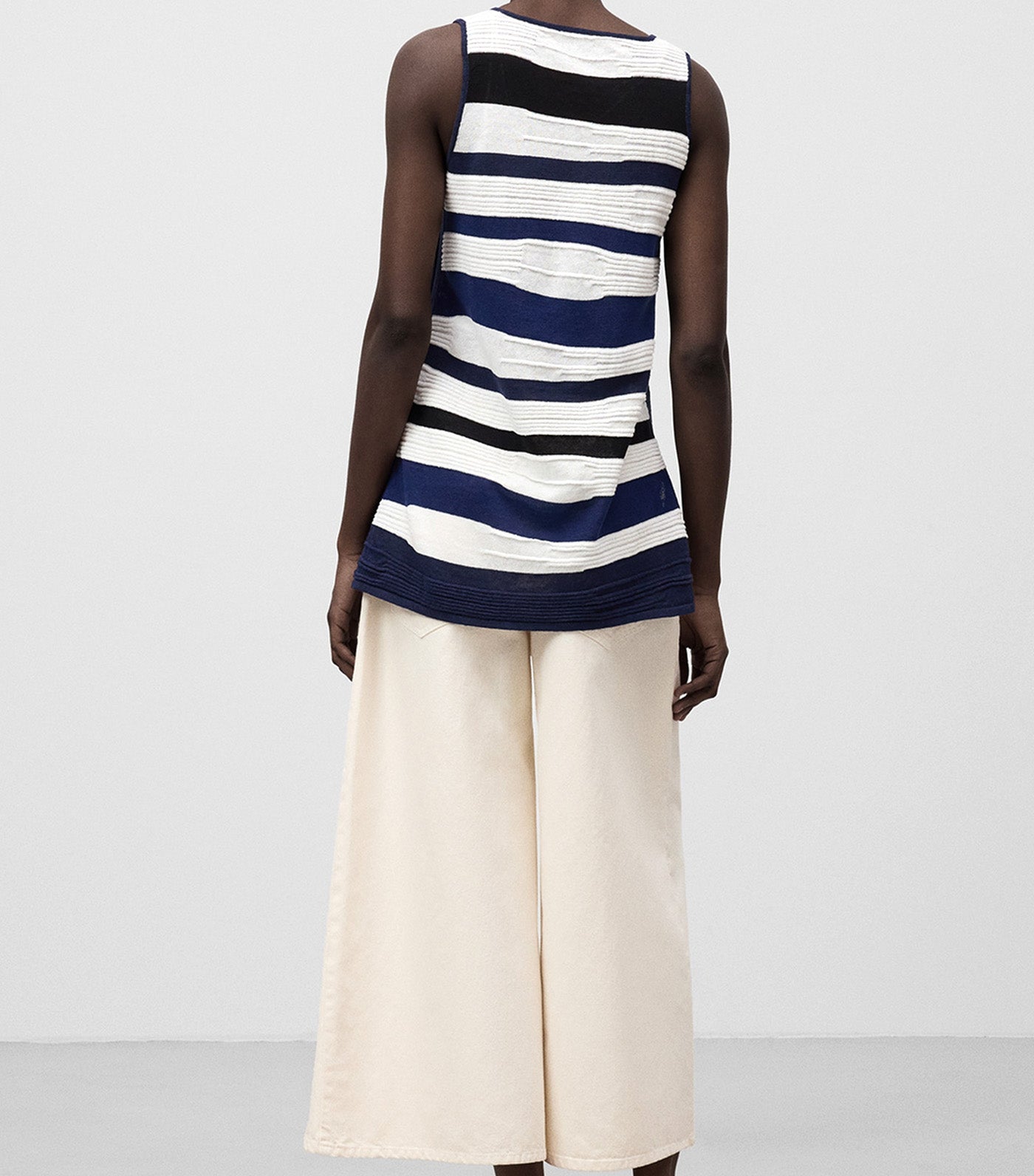 Striped Structured Knit Top White/Blue Stripe