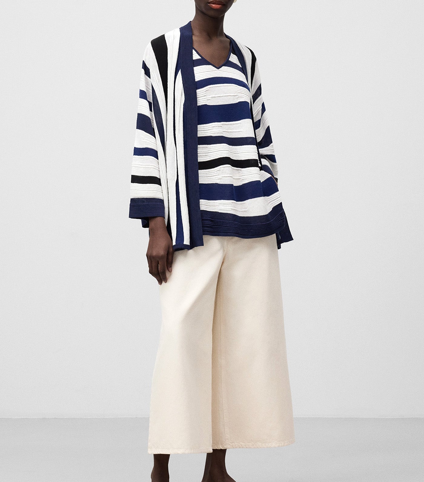 Striped Structured Knit Top White/Blue Stripe