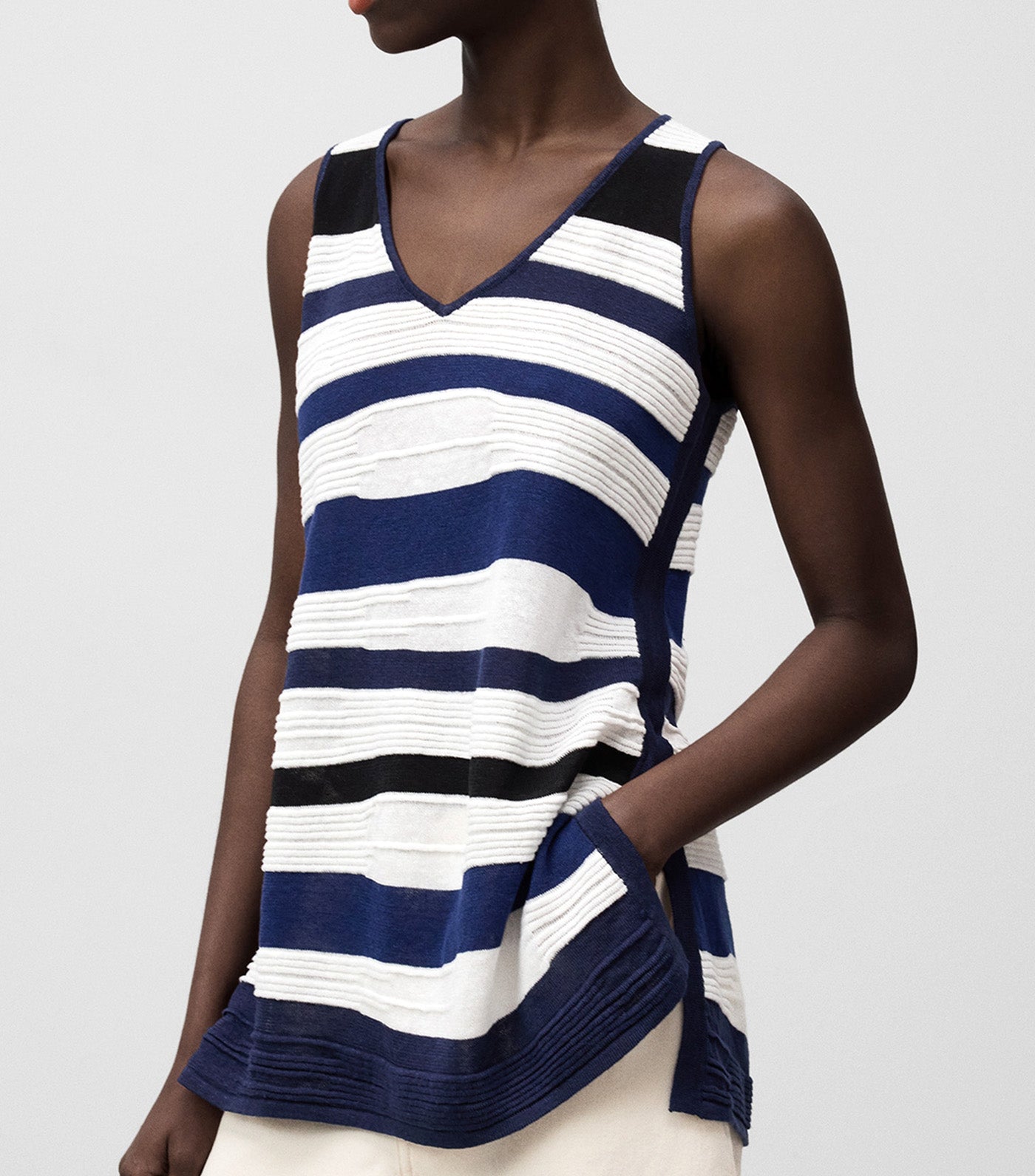 Striped Structured Knit Top White/Blue Stripe