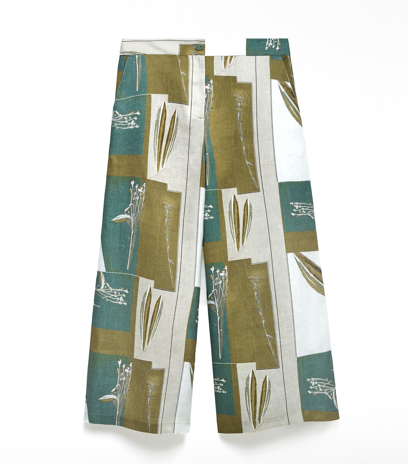 European Linen Printed Trousers Flower Print