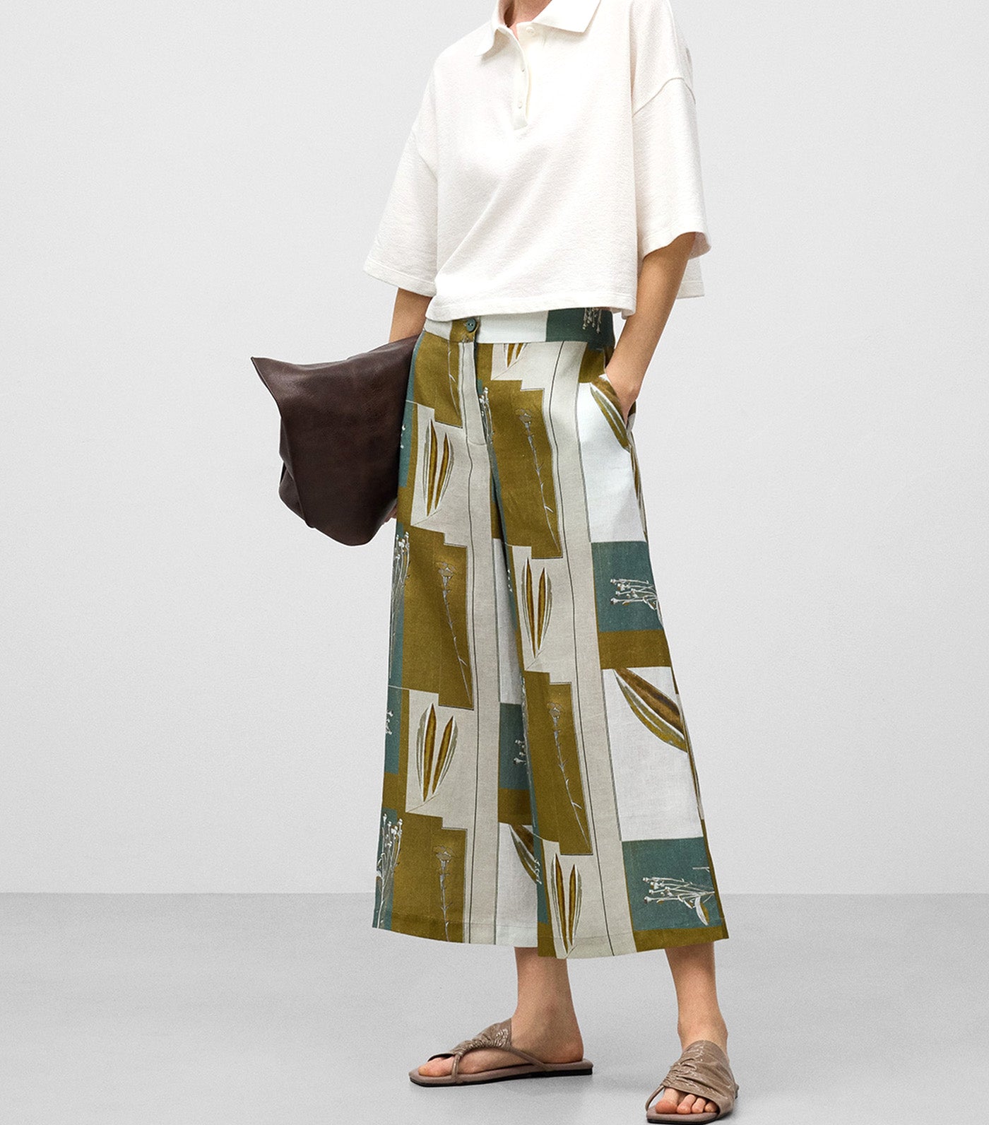European Linen Printed Trousers Flower Print