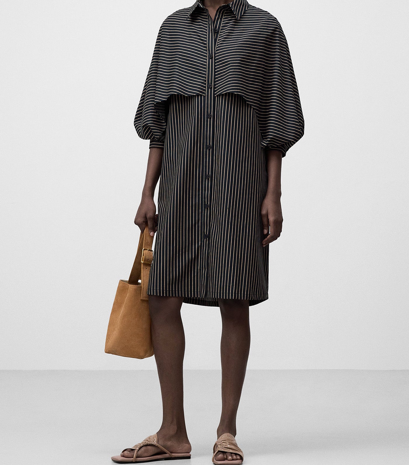 Cotton Striped Shirt Dress Navy Blue/Ecru Stripe