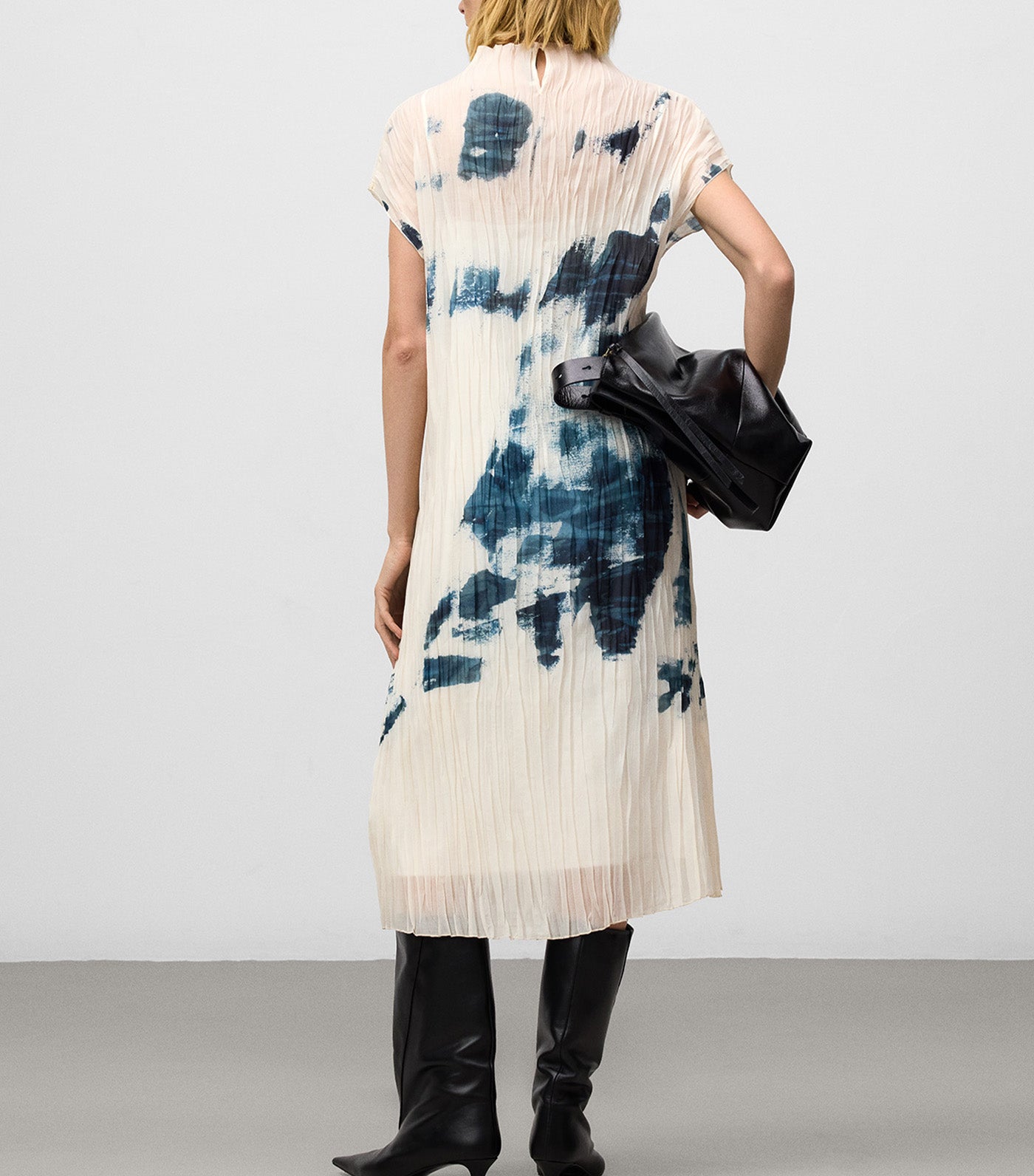 Adolfo Dominguez Printed Crinkle Dress Blue/Ecru