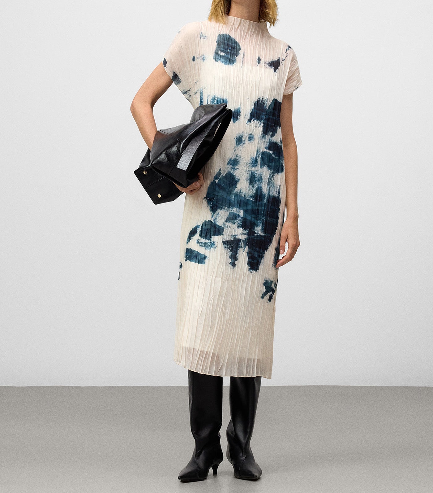 Adolfo Dominguez Printed Crinkle Dress Blue/Ecru