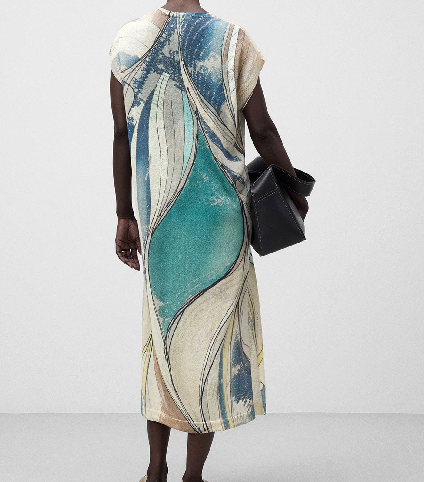 Linen Knit Printed Dress Blue Print