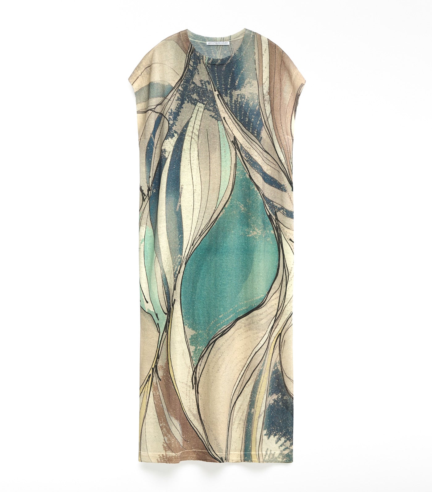 Linen Knit Printed Dress Blue Print