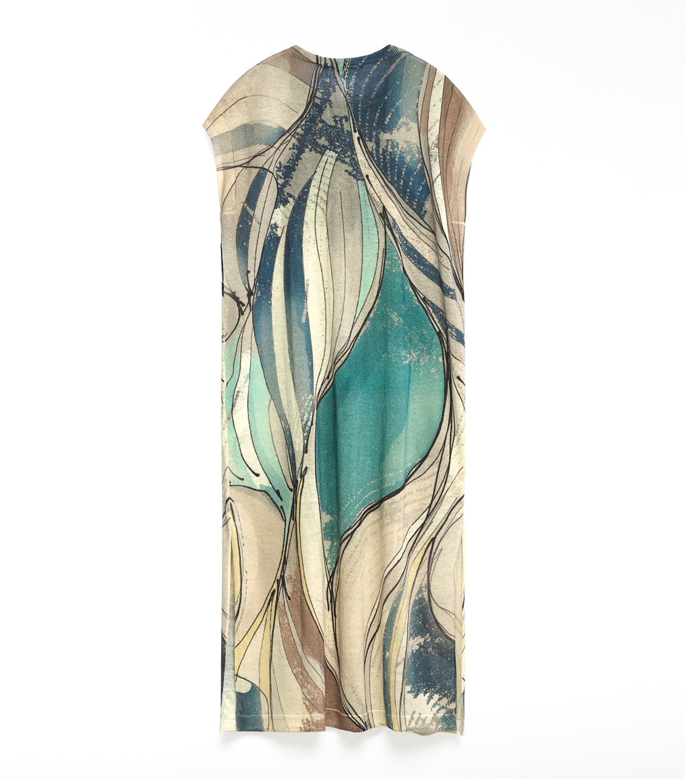 Linen Knit Printed Dress Blue Print