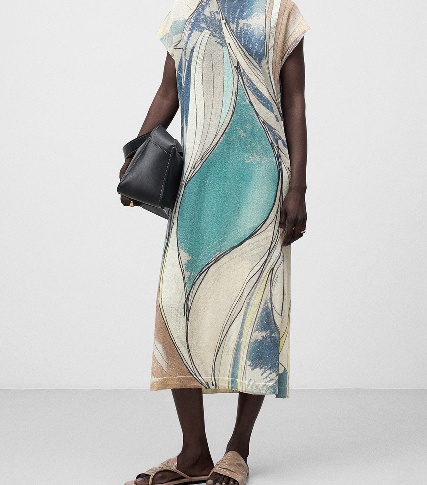 Linen Knit Printed Dress Blue Print