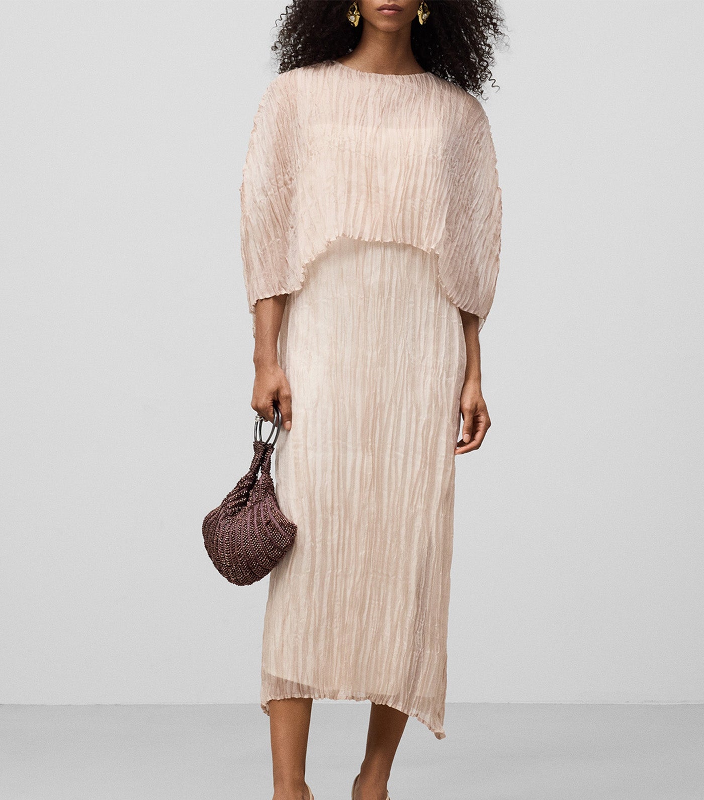 Crinkle Dress with Cape Light Pink