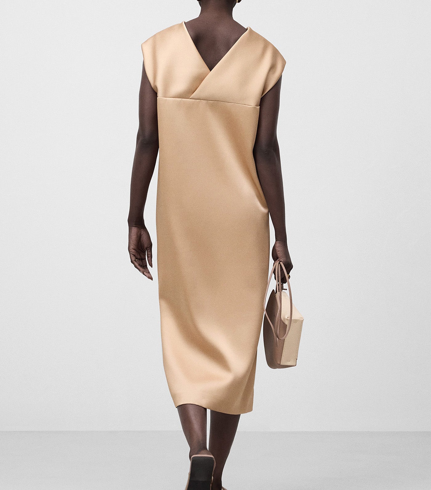 Draped Neckline Dress Beige