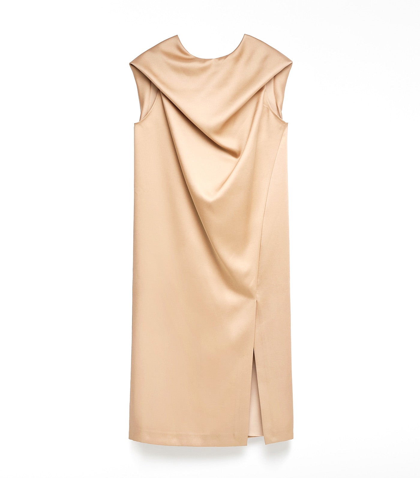Draped Neckline Dress Beige