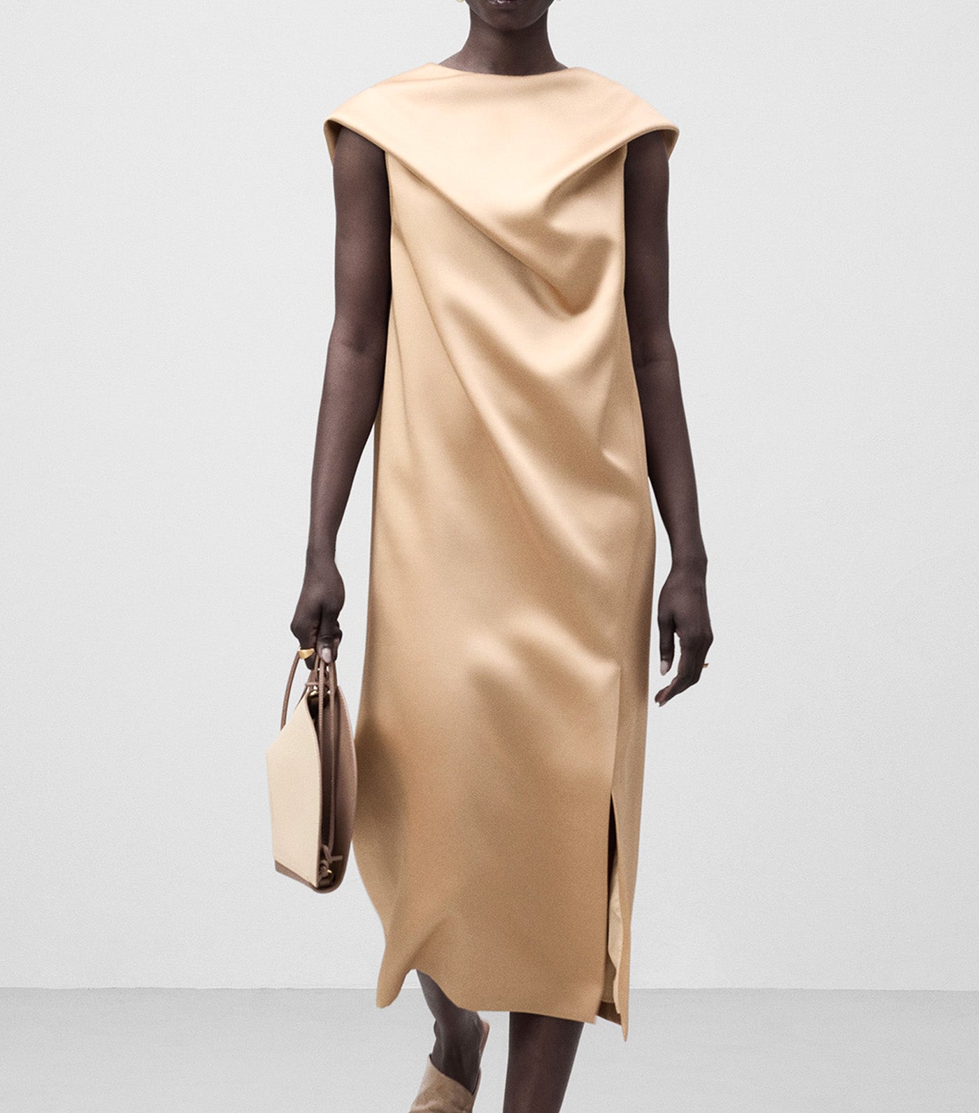 Draped Neckline Dress Beige