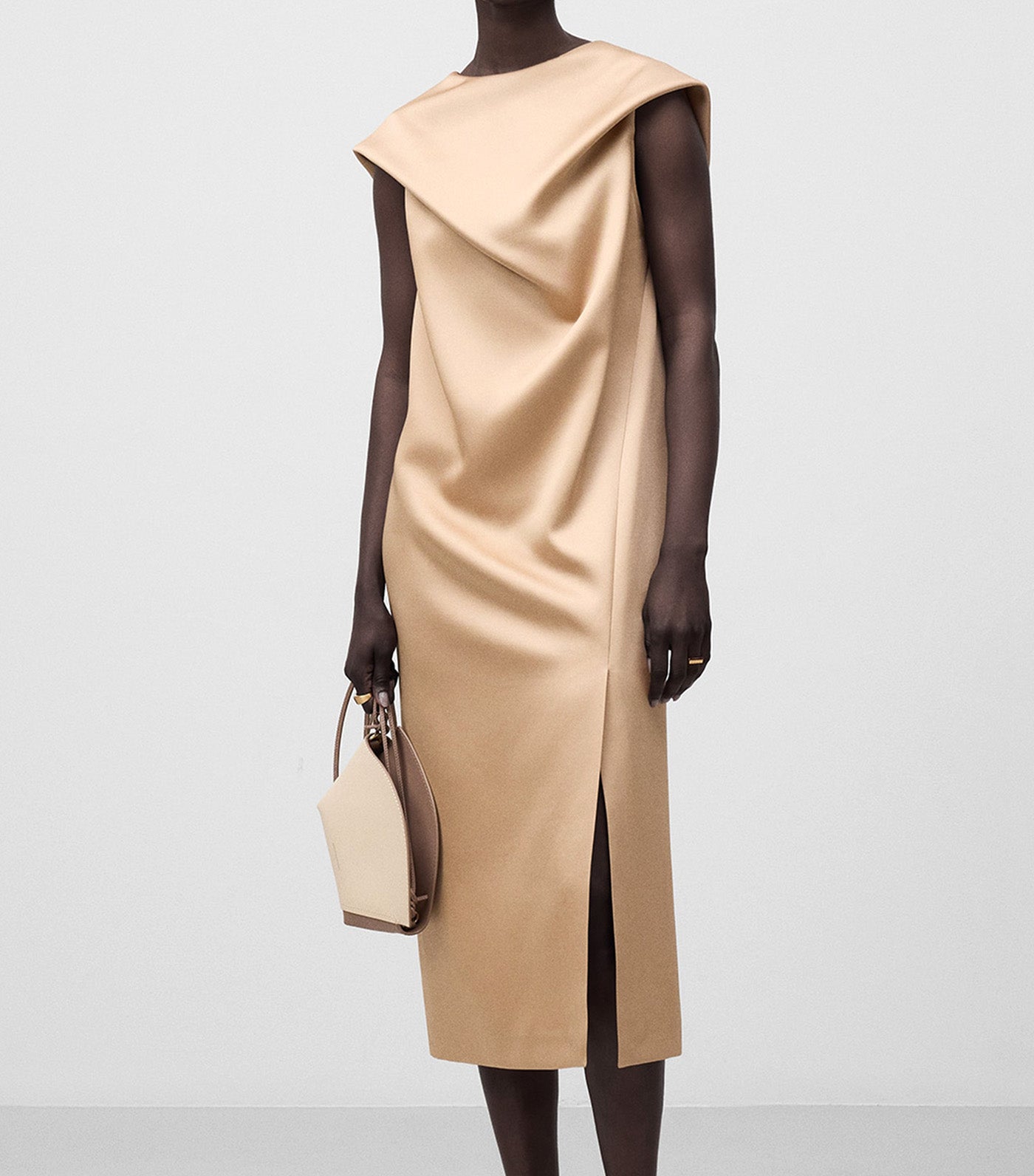 Draped Neckline Dress Beige