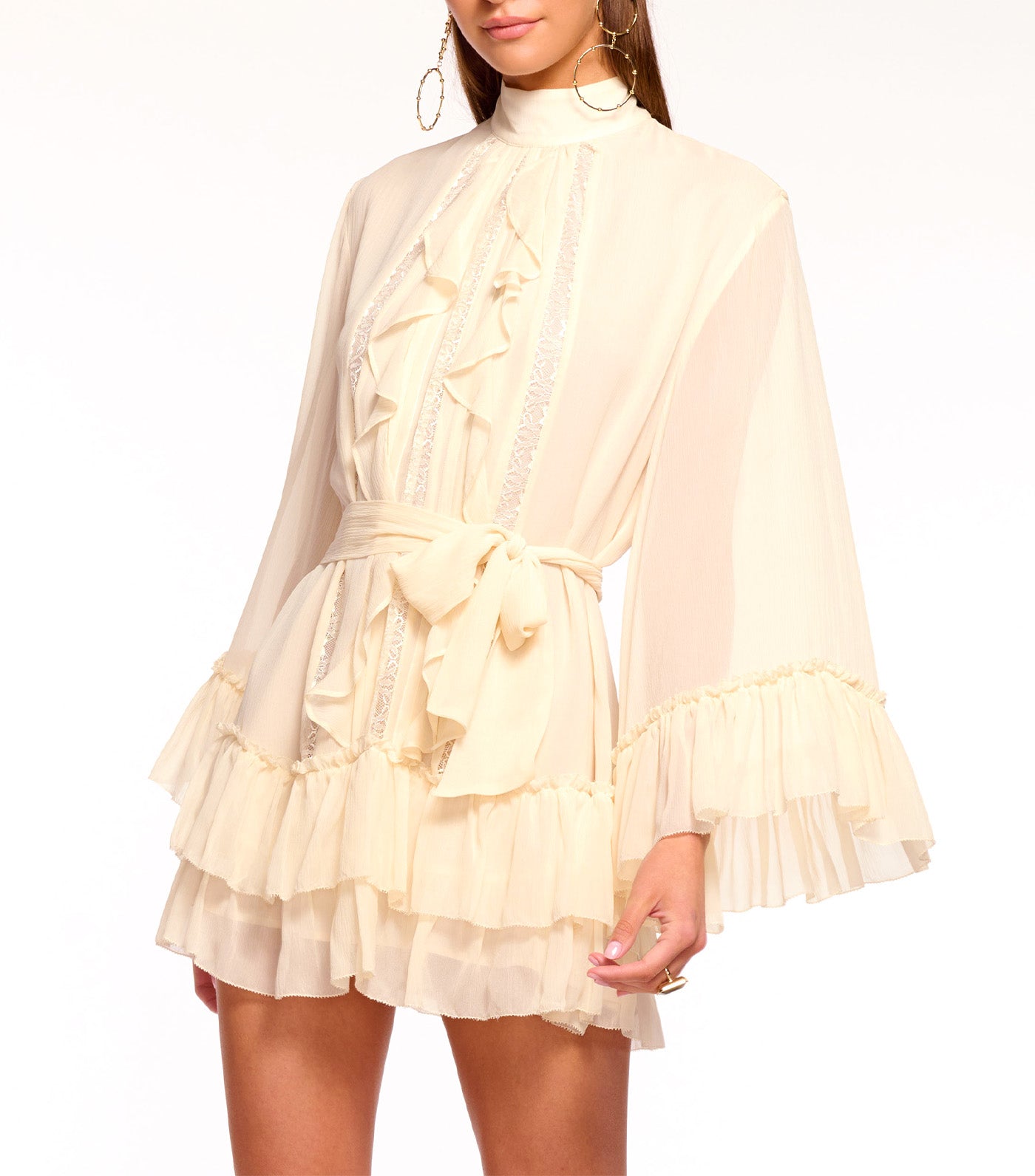 Ramy Brook Claudia Silk Chiffon Ruffle Tiered Mini Dress Bone