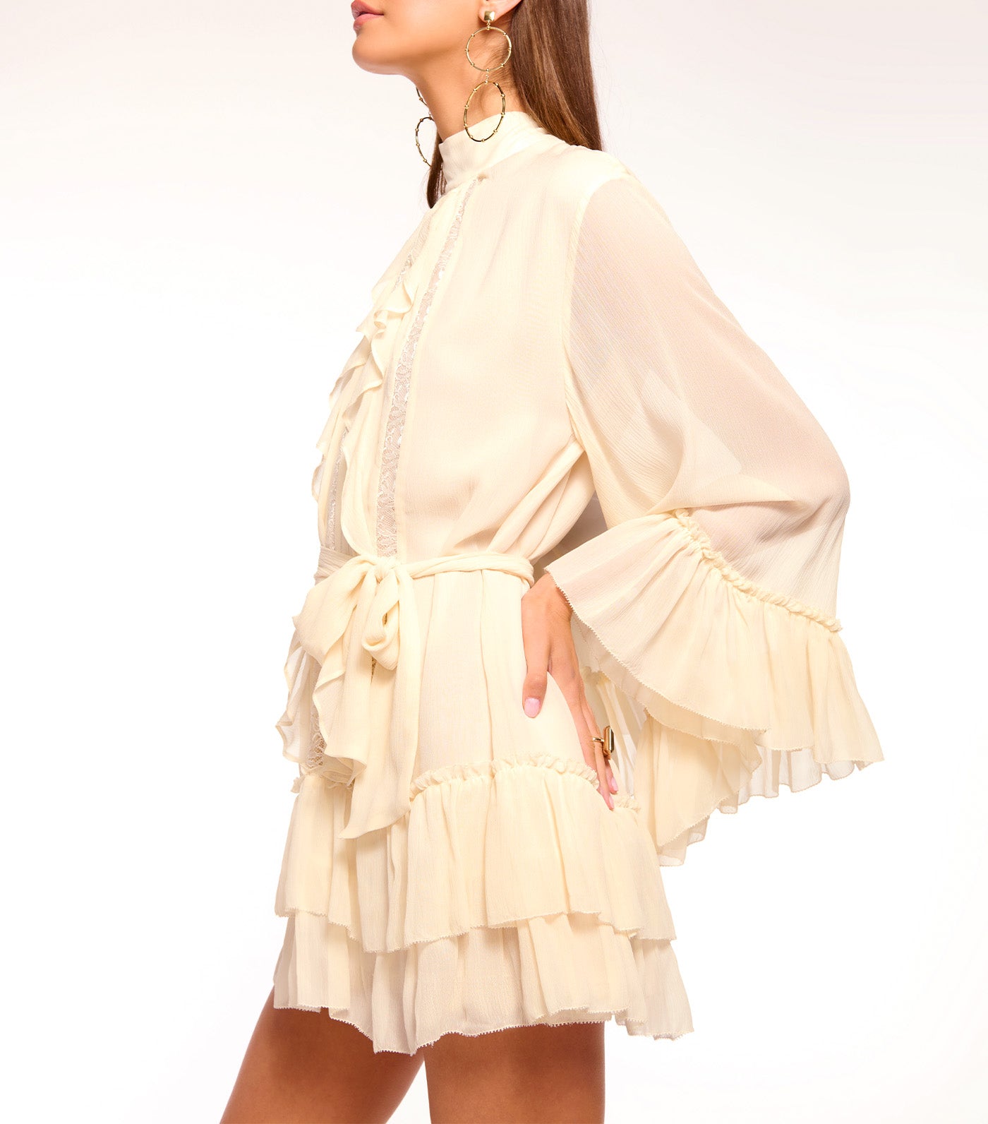 Ramy Brook Claudia Silk Chiffon Ruffle Tiered Mini Dress Bone