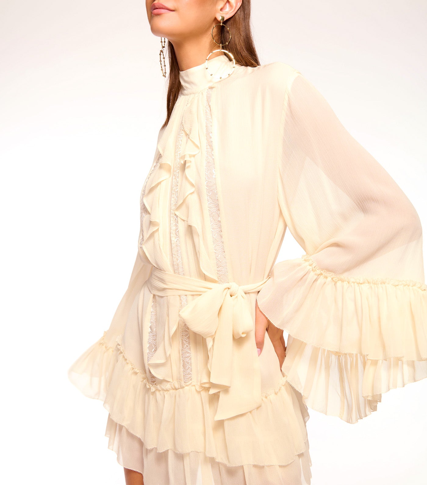 Ramy Brook Claudia Silk Chiffon Ruffle Tiered Mini Dress Bone