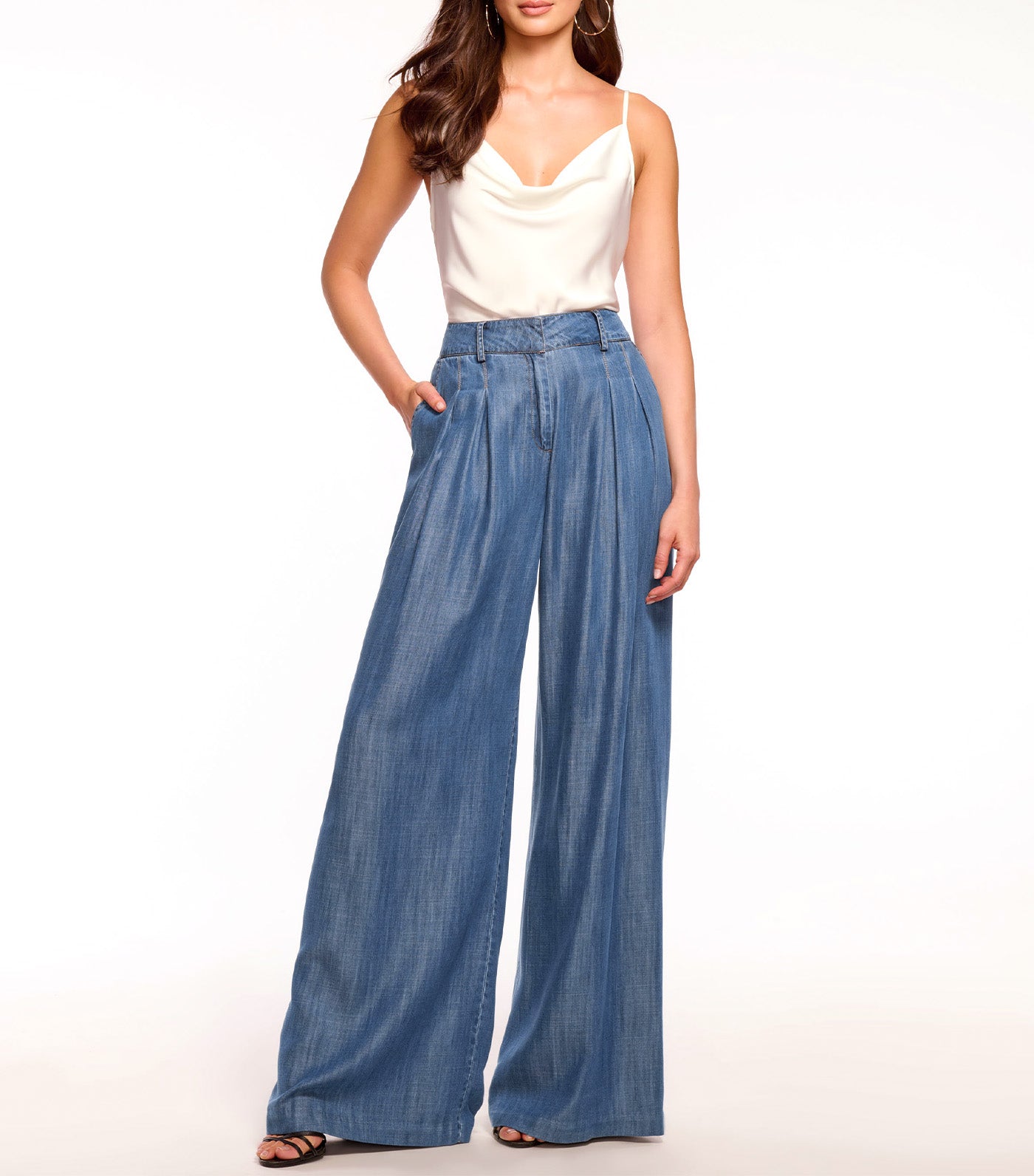 Ramy Brook Oscar Chambray Pleated Pant Blue Chambray