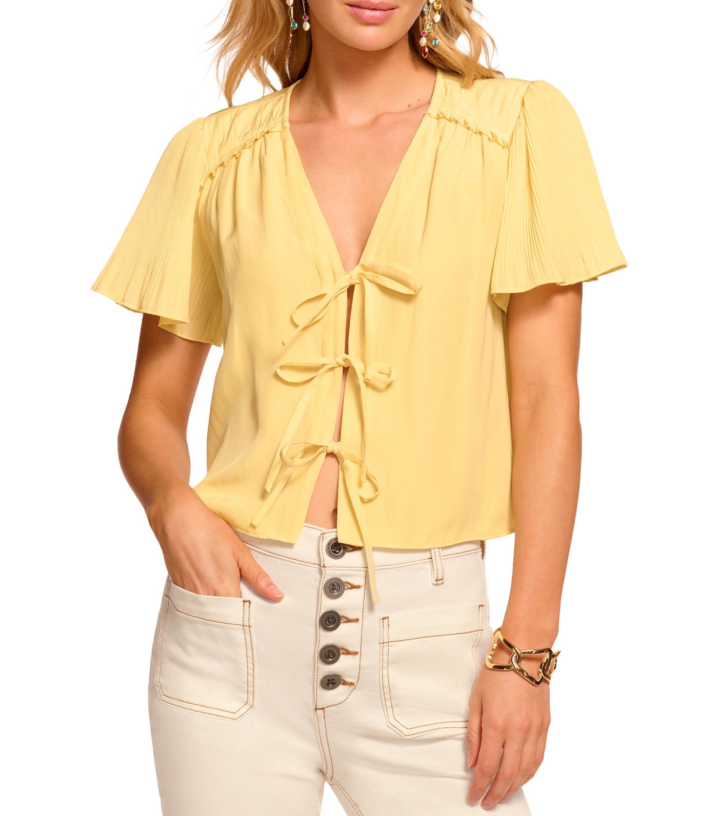 Selene Tie-Front Short Sleeve Blouse Butter