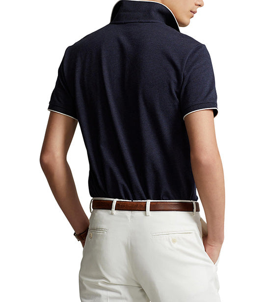 Men's Custom Slim Textured Cotton Polo Shirt Spring Navy Heather