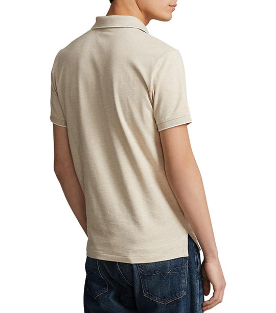 Men's Custom Slim Textured Cotton Polo Shirt Sand Heather