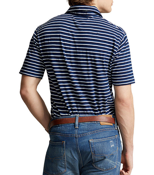 Men's Classic Fit Striped Jersey Polo Shirt Dark Indigo Multi