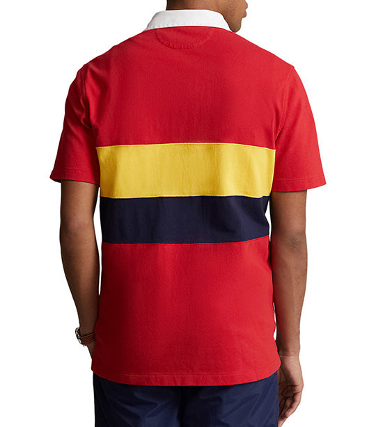 Men's Classic Fit Polo Beach Rugby Shirt Red Multi