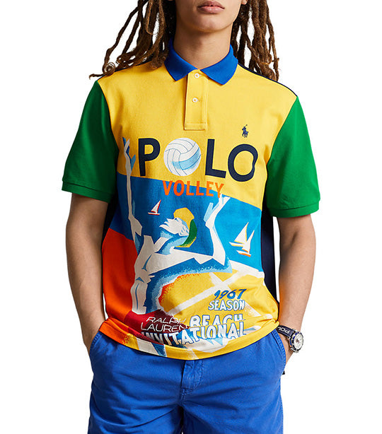 Men's Classic Fit Mesh Graphic Polo Shirt Canary Yellow Multi