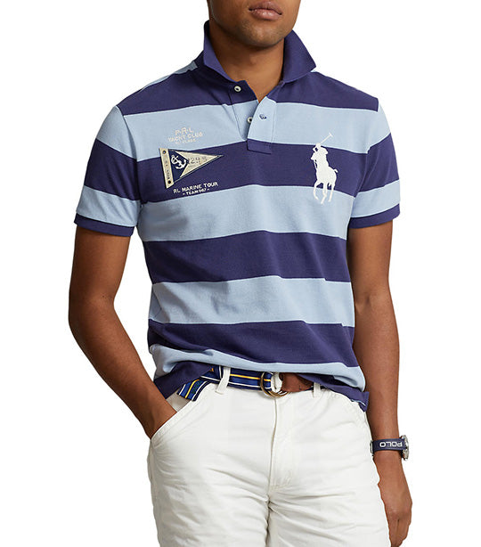 Men's Custom Slim Fit Big Pony Mesh Polo Shirt Boathouse Navy/Estate Blue
