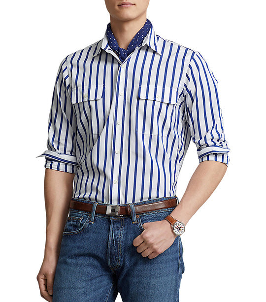Men's Classic Fit Striped Poplin Workshirt Blue/White