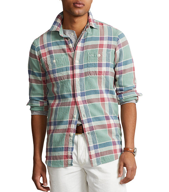 Men's Classic Fit Plaid Flannel Workshirt Green/Red Multi