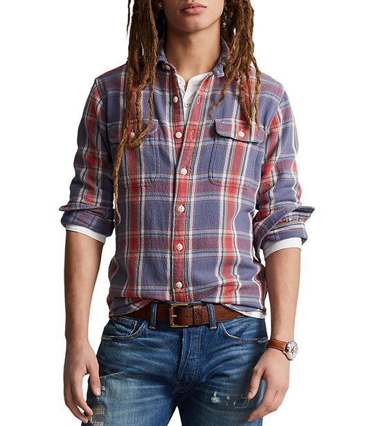 Men's Classic Fit Plaid Flannel Workshirt Blue/Red Multi