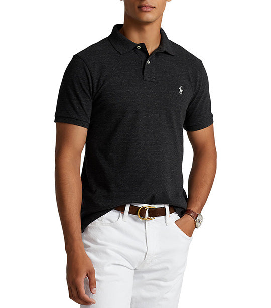 Men's Custom Slim Fit Mesh Polo Shirt Black Marl Heather