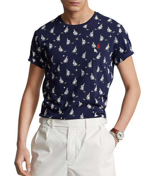 Men's Custom Slim Fit Sailboats Crewneck T-Shirt Newport Navy