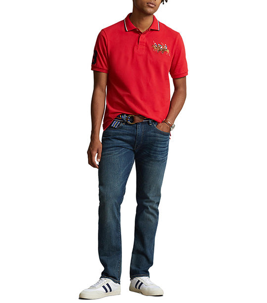 Men's Custom Slim Fit Triple-Pony Polo Shirt Red