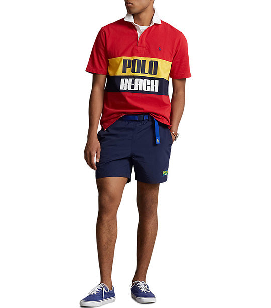 Men's Classic Fit Polo Beach Rugby Shirt Red Multi