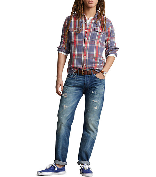 Men's Classic Fit Plaid Flannel Workshirt Blue/Red Multi