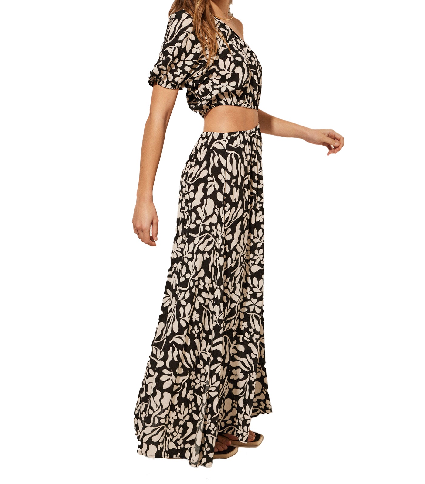 Asymmetric Black and White Floral Dress