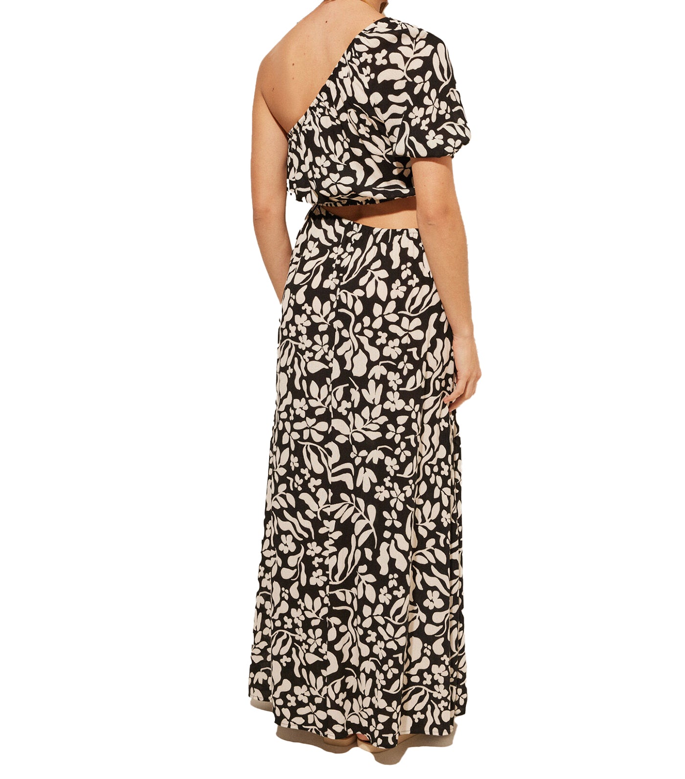 Asymmetric Black and White Floral Dress