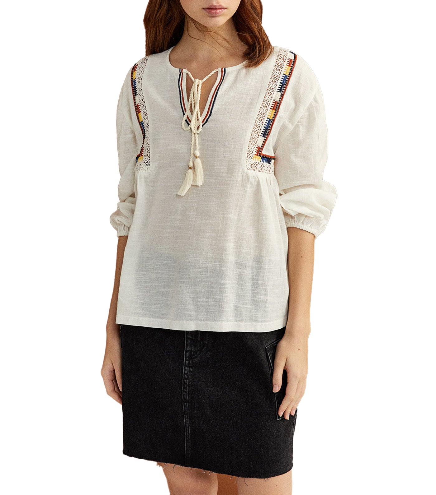 springfield embroidered lace blouse - beige