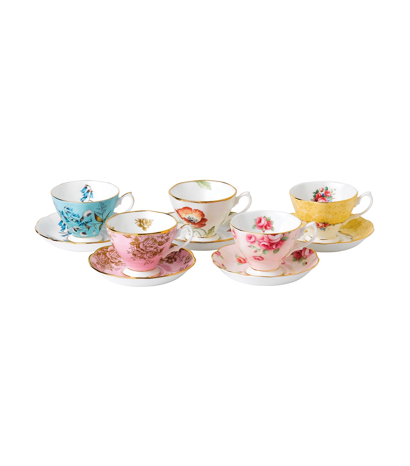 royal albert 100 years of royal albert 1950-1990 5-piece teacup and saucer set