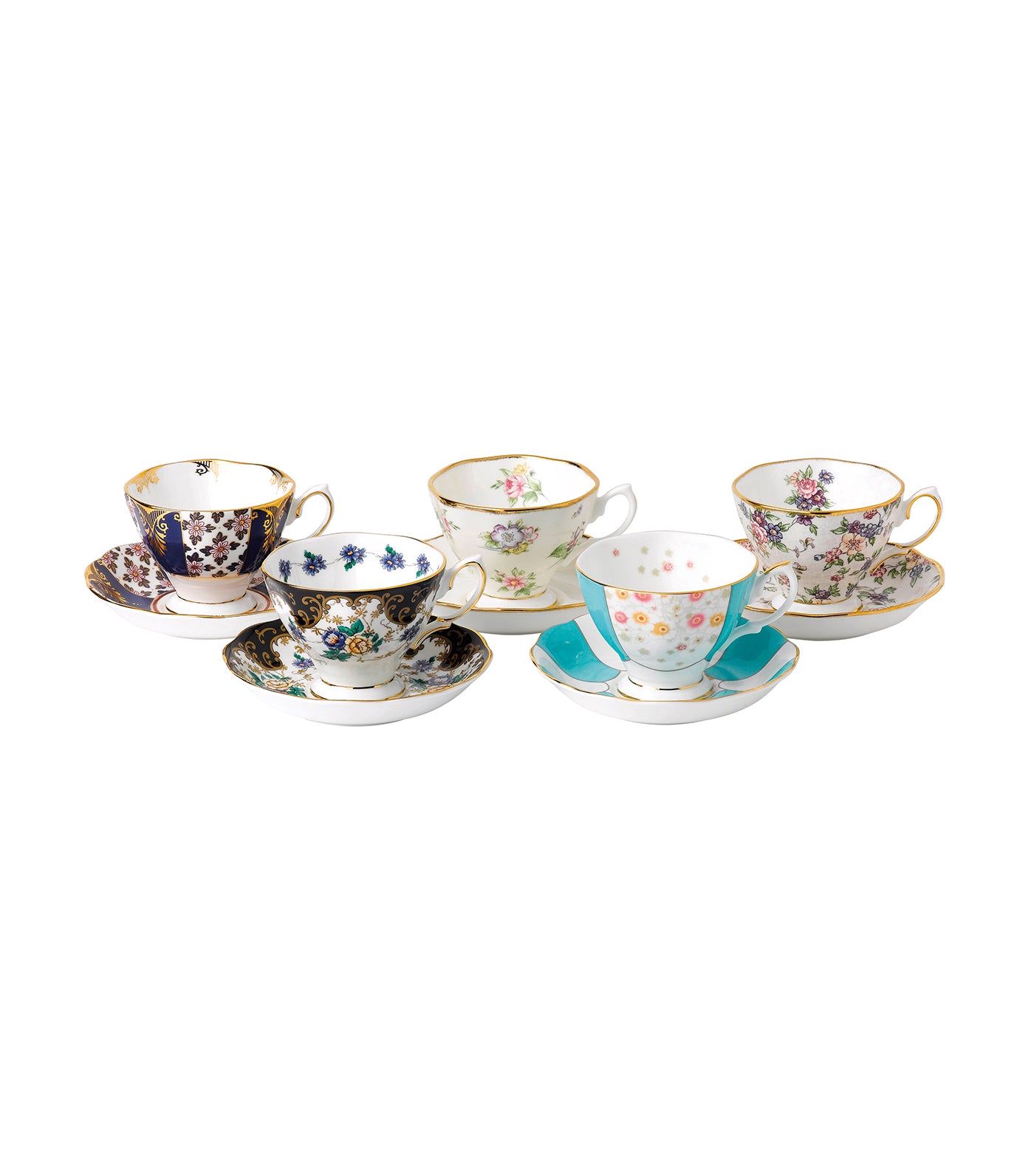 royal albert 100 years of royal albert 5-piece teacup & saucer set (1900-1940)