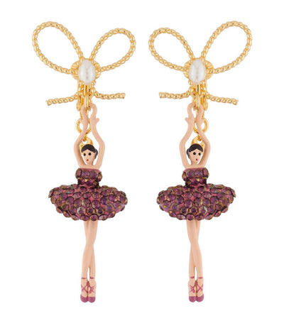 les néréides ballerina paved with rhinestones stud earrings lilac
