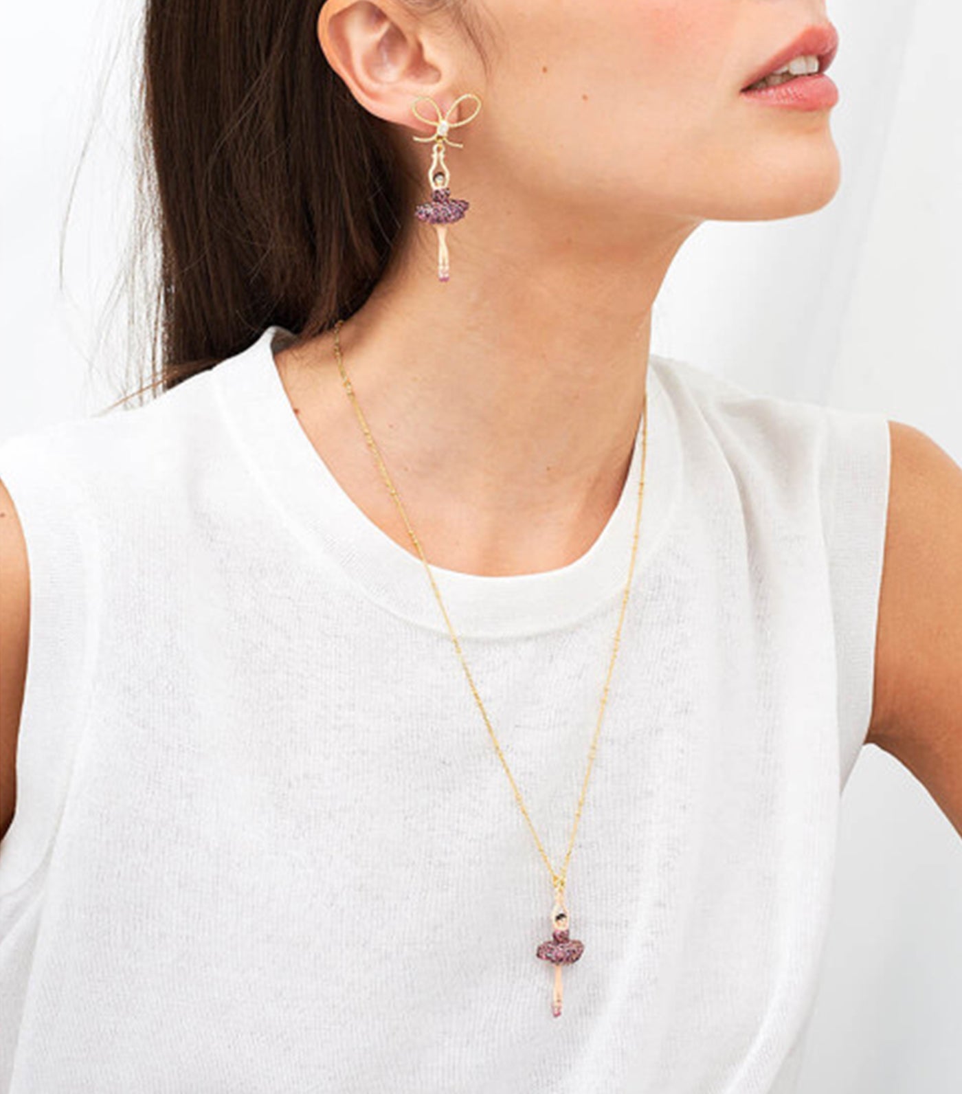 les néréides ballerina paved with rhinestones stud earrings lilac