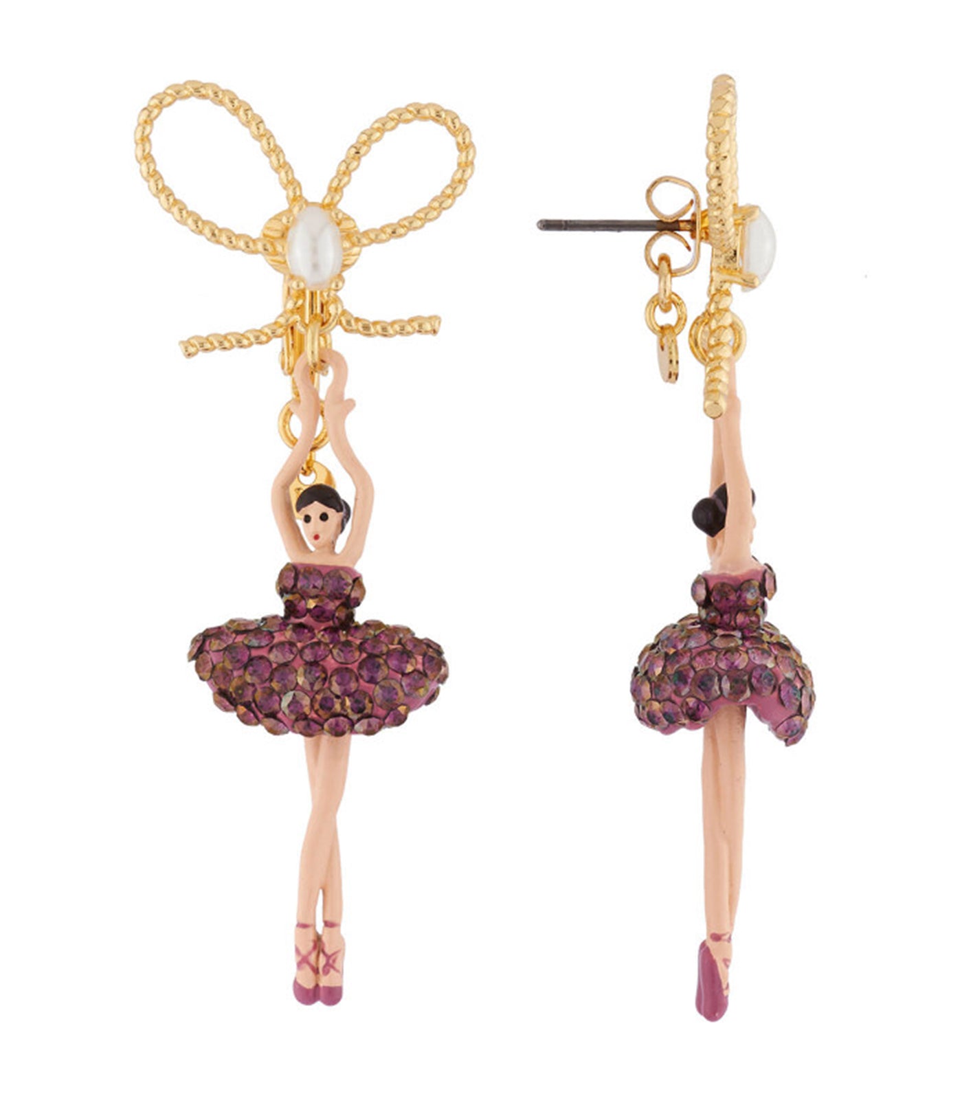 les néréides ballerina paved with rhinestones stud earrings lilac