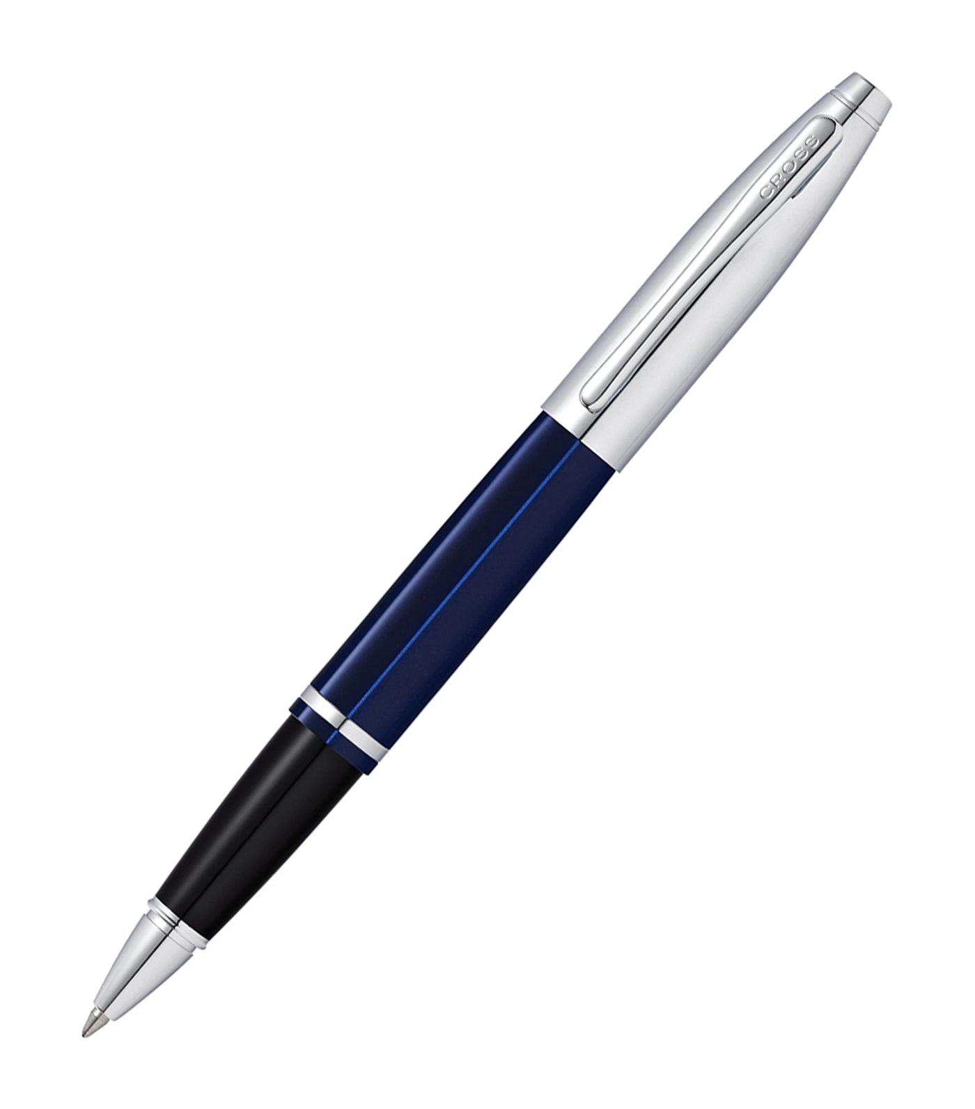 cross calais chrome and blue lacquer rollerball pen