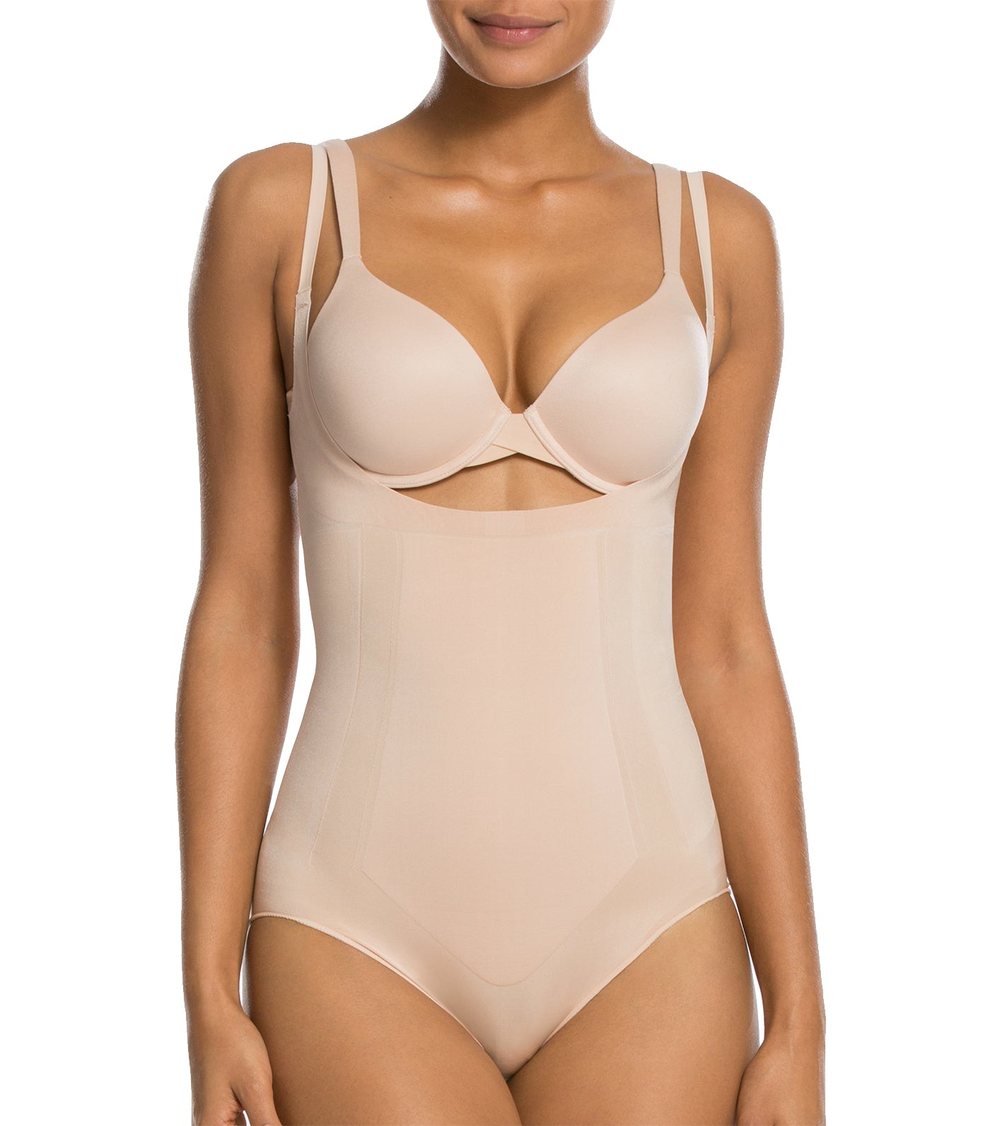 spanx oncore open-bust panty bodysuit soft nude
