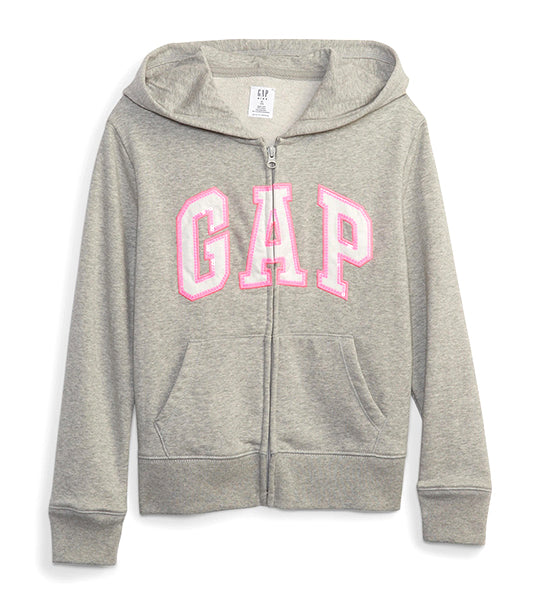 Kids Gap Logo Zip Hoodie in French Terry Light Heather Grey