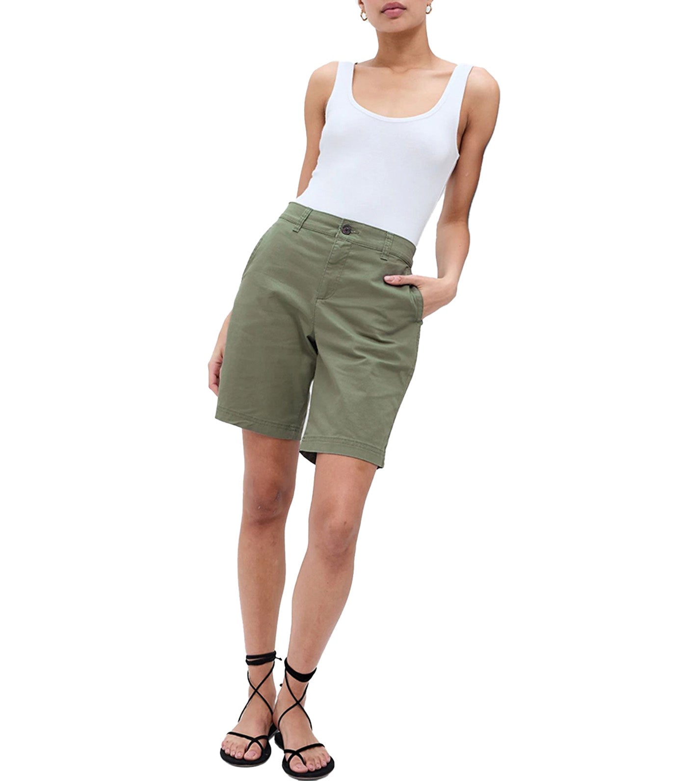 9" Mid-Rise Twill Bermuda Shorts with Washwell Desert Cactus Green