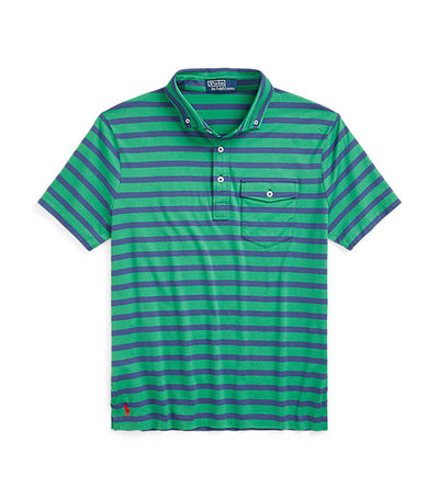 Men's Striped Jersey Pocket Polo Shirt Green/Navy